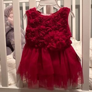 Popatu red baby 6-9M flower girl party dress soutache rose